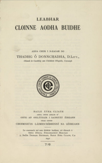 Title page of Leabhar Cloinne Aodha Buidhe