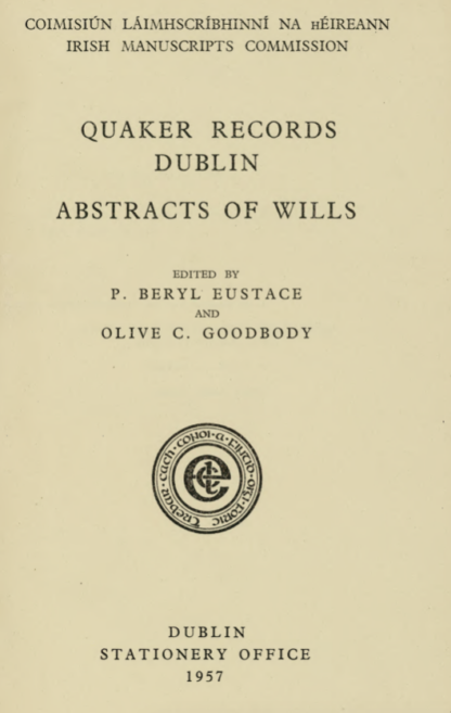 Title page of quaker records dublin