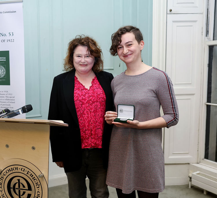 Dr Elva Johnston and student prize winner Nina Cnockaert-Guillou who is holding her presentation medal